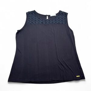 Calvin Klein Black Sleeveless Tank Top with Floral Lace Neckline size large